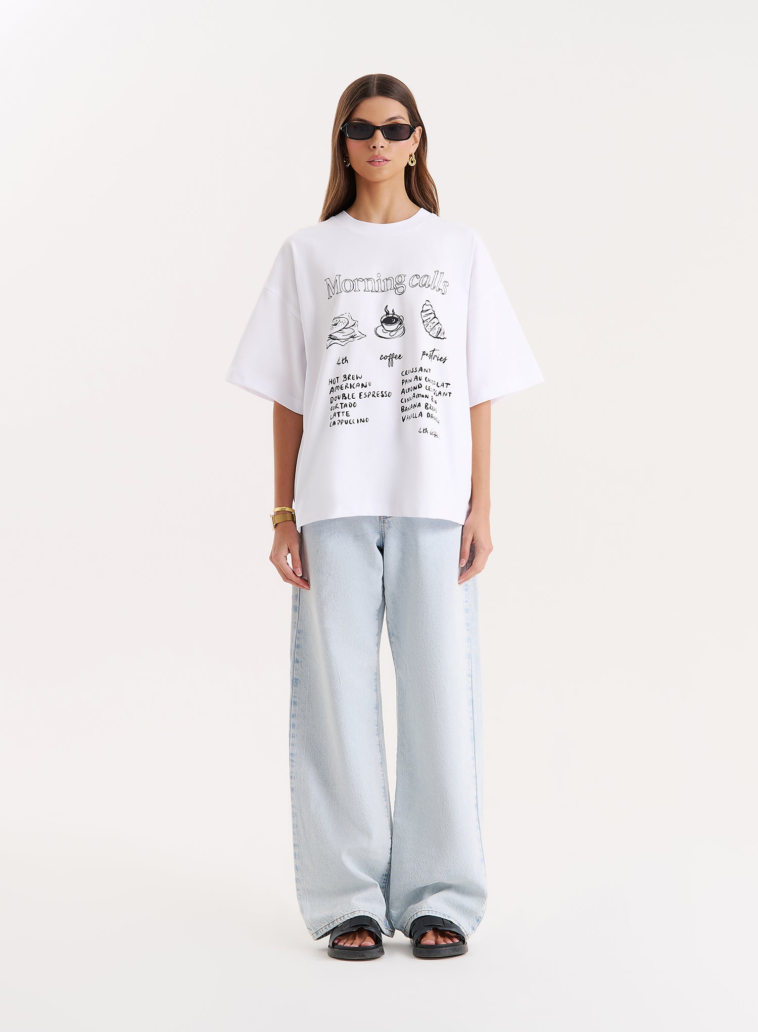White Breakfast Illustration Oversized T-Shirt